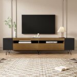 Meuble tv moderne aspect bois et noir - longueur 180 cm Meuble tv moderne aspect bois et noir - longueur 180 cm