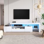 Meuble tv moderne banc tv avec Éclairage led 3 portes et rangement ouvert en bois et blanc laqué 192x37x53 ... Meuble tv moderne banc tv avec Éclairage led 3 portes et rangement ouvert en bois et blanc laqué 192x37x53 ...