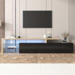 Meuble tv moderne banc tv avec clairage led rangement pratique noir brillant aspect bois tagres en ...