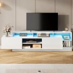 Meuble tv moderne - becag - armoire tv bas avec led et 2 portes - 190x40x48. 5cm - blanc