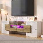 Meuble tv moderne blanc 6 portes 2 tiroirs 3 compartiments verre et led meuble de salon145x30x51cm bois ... Meuble tv moderne blanc 6 portes 2 tiroirs 3 compartiments verre et led meuble de salon145x30x51cm bois ...
