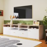 Buffet blanc brillant moderne avec lumi�res led meuble rangement pour salon 2 portes en acrylique4 tiroirs ...