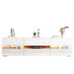 Meuble tv moderne blanc brillant avec �clairage led compartiment ouvert adapt� � un t�l�viseur de 70 ...