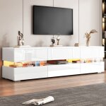 Meuble tv moderne blanc brillant avec �clairage led et �tag�res ouvertes 2 portes et 1 tiroir adapt� ...