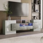 Meuble tv moderne blanc et gris laqus avec clairage led 6 portes 2 tiroirs meuble de salon 200 x 35 ...