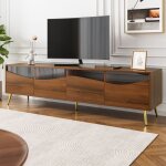 Meubles tv - meuble tv moderne bois avec portes vitr�es et �clairage led meuble bas contemporain pieds ...