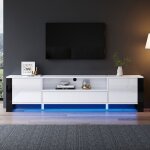 Meuble tv moderne et brillant en blanc 178cm - leytn - avec clairage led - espace de rangement - lgance ...