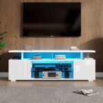 Meuble tv moderne brillant blanc - Éclairage led - support tv 60 - plateau verre & rangement spacieux ... Meuble tv moderne brillant blanc - Éclairage led - support tv 60 - plateau verre & rangement spacieux ...
