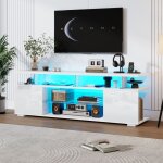 Meuble tv moderne brillant blanc - meuble média led pour Écran 60 pouces - plateau verre Étagères et ... Meuble tv moderne brillant blanc - meuble média led pour Écran 60 pouces - plateau verre Étagères et ...