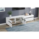 Meuble tv meubles tv moderne avec compartiments ajustables et pieds en bois - design haut brillant blanc ...