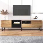 Meuble tv - moderne - noir et bois - 2 tiroirs - rangement spacieux - design scandinave