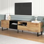 Meuble tv moderne de deuxi�me g�n�ration au design chaleureux noir et bois ? rangement g�n�reux construction ...
