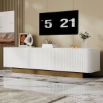 Meuble tv moderne avec espace de rangement ? design incurv� gestion des c�bles panneau avant textur� ...