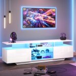 Meuble tv - moderne - led - 160x40x45cm - blanc - 8 �tag�res - verre tremp�