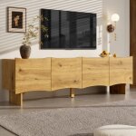 Meuble tv moderne � motif ondul� - meuble tele bas avec espace de rangement4 portes et passages de c�bles ...