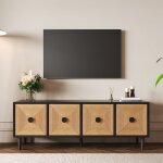 Meuble tv moderne noir ? 150 x 38 x 55 cm plateau bas en bambou meuble meuble tv avec rangement