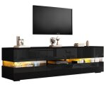 Meuble tv moderne noir brillant avec �clairage led 2 portes 1 tiroir adapt� � un t�l�viseur de 70 pouces ...