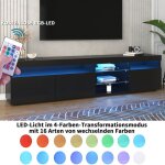 Meuble tv moderne noir led 180 l x 35 b x 45 h (cm) mdf pour salon et salle  manger avec rangement