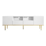 Merax meuble tv moderne de salon banc tv blanc avec pieds dor�s et bord dor� 165 x 36 x 55 cm