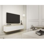 Meuble tv - mucalma - 135 cm - blanc avec inserts dor�s