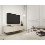 Meuble tv - mucalma - 135 cm - fa�ade � lamelles - beige avec inserts dor�s