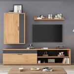 Meuble tv mural 140x40x40 design moderne bois et noir avec rangement complet meuble tv contemporain