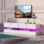 Meuble tv mural avec 4 tiroirs clairage led banc tv sur sol pour tl jusqu 55 pouces blanc 130 x 33 ...