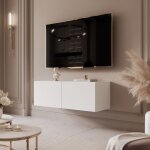 Meuble tv mural angel idohome 100x40x36 cm blanc mat avec led et 2 portes