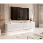 Meuble tv mural angel idohome 200x40x36 cm blanc brillant 4 portes led push - to - open