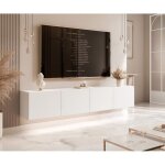Meuble tv mural angel idohome 200x40x36 cm blanc mat 4 portes led chaud