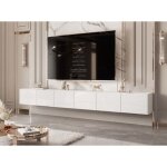 Meuble tv mural angel idohome 300x40x36 cm blanc brillant 6 portes led