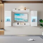 Meuble tv mural blanc complet - 4 Étagères + meuble led 2 Étagères Éclairage app finition brillante portes ... Meuble tv mural blanc complet - 4 Étagères + meuble led 2 Étagères Éclairage app finition brillante portes ...