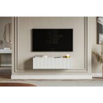 Meuble tv mural avec fa�ades � lamelles rainur�es ? veldio ? 100 cm ? blanc