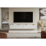 Meuble tv mural avec fa�ades � lamelles rainur�es ? veldio ? 200 cm ? blanc
