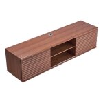 Meuble tv mural flottant - duoku - 152 cm - console multim�dia - 2 niveaux - noyer