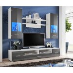 Meuble tv mural magnetic gris brillant et blanc mat 200cm