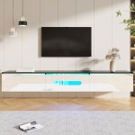 Meuble tv mural noir et blanc laqu avec led 16 couleurs ? merax banc tv suspendu moderne avec portes ...