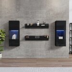 Meuble tv mural noir complet - 4 Étagères + meuble led 2 Étagères Éclairage app finition brillante portes ... Meuble tv mural noir complet - 4 Étagères + meuble led 2 Étagères Éclairage app finition brillante portes ...