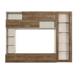 Meuble tv mural avec rangements 1 porte vitr�e et �tag�res beige et aspect bois - palacio