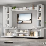 Meuble tv mural de salon en bois 180cm brillant 80 pouces + �tag�re autoportante + vitrine - blanc mdf ...