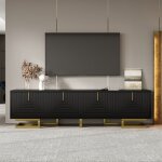 Meuble tv noir - 160x38x44. 5cm - meuble tv 4 portes - style contemporain - pieds en m�tal - armoire ...