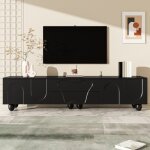 Meuble tv noir 180 cm avec pieds en bois design minimaliste grand rangement style �l�gant