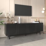 Meuble tv noir �l�gant avec panneaux r�glables structure mdf et panneaux de particules meuble bas contemporain ...