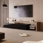 Meuble tv noir led grand meuble tv bois meuble tv moderne meuble banc tv avec �tag�re en verre transparent ...