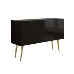 Meuble tv - 100 cm - noir mat / noir brillant - pieds dors - 1 porte