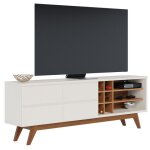 Meuble tv - noronha - 75 pouces - blanc ecru et imitation chêne - 2 portes - 11 niches Meuble tv - noronha - 75 pouces - blanc ecru et imitation chêne - 2 portes - 11 niches