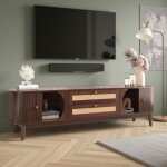 Meuble tv - nov�lys - 170cm - portes coulissantes en bois & tiroirs en rotin - buffet bas style japandi ...