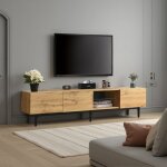 Meuble tv - novlys - 175cm - avec clairage led & 3 portes abattantes - style industriel - chne clair ...