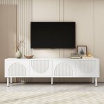 Meuble tv - novlys - 180cm - faades en relief 3d - buffet bas 4 portes style japandi - blanc mat