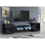 Meuble tv pablo 230 cm avec led noir mat et noir laqué Meuble tv pablo 230 cm avec led noir mat et noir laqué